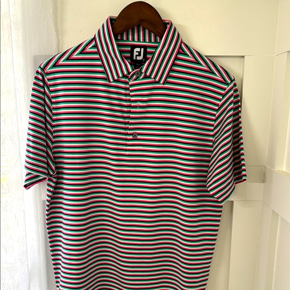 FootJoy Men's Striped Polo Shirt - Red, Green, White